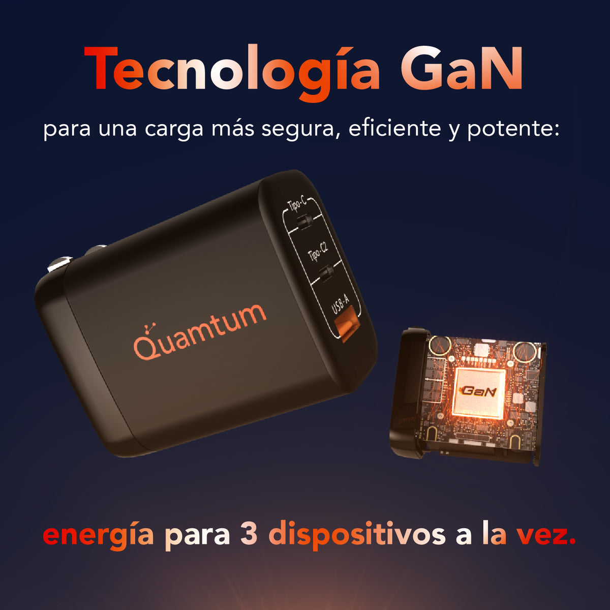 Kit Carga Rápida 67W para Laptop y Viaje — 3 Puertos GaN + Cable USB-C 100W 2 Metros Quamtum