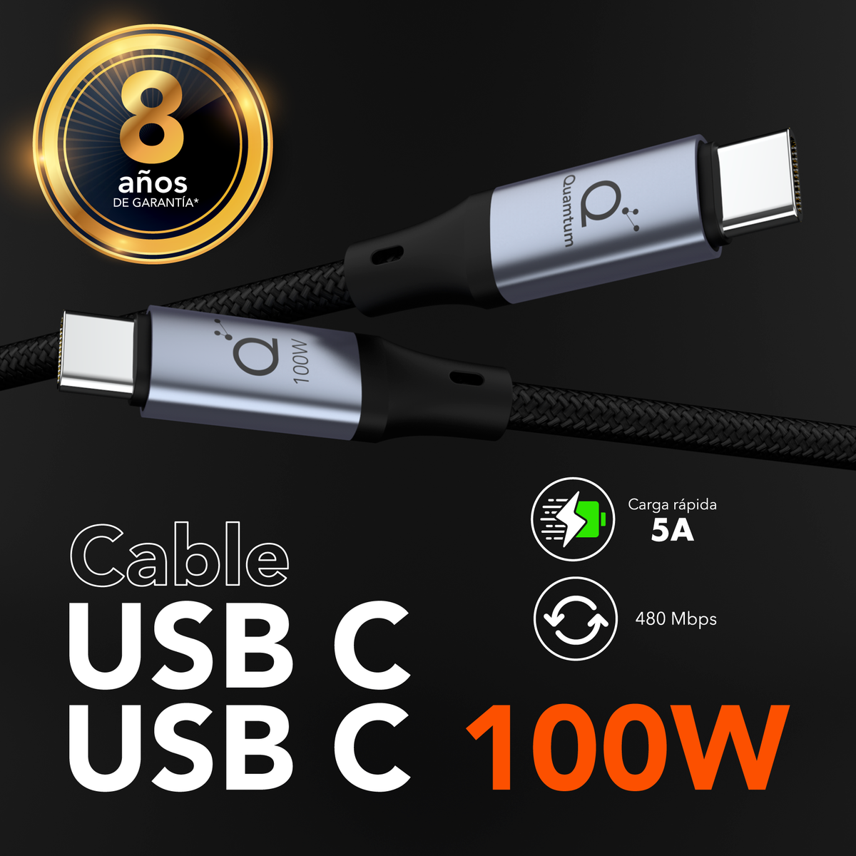 Kit Carga Rápida 67W para Laptop y Viaje — 3 Puertos GaN + Cable USB-C 100W 2 Metros Quamtum