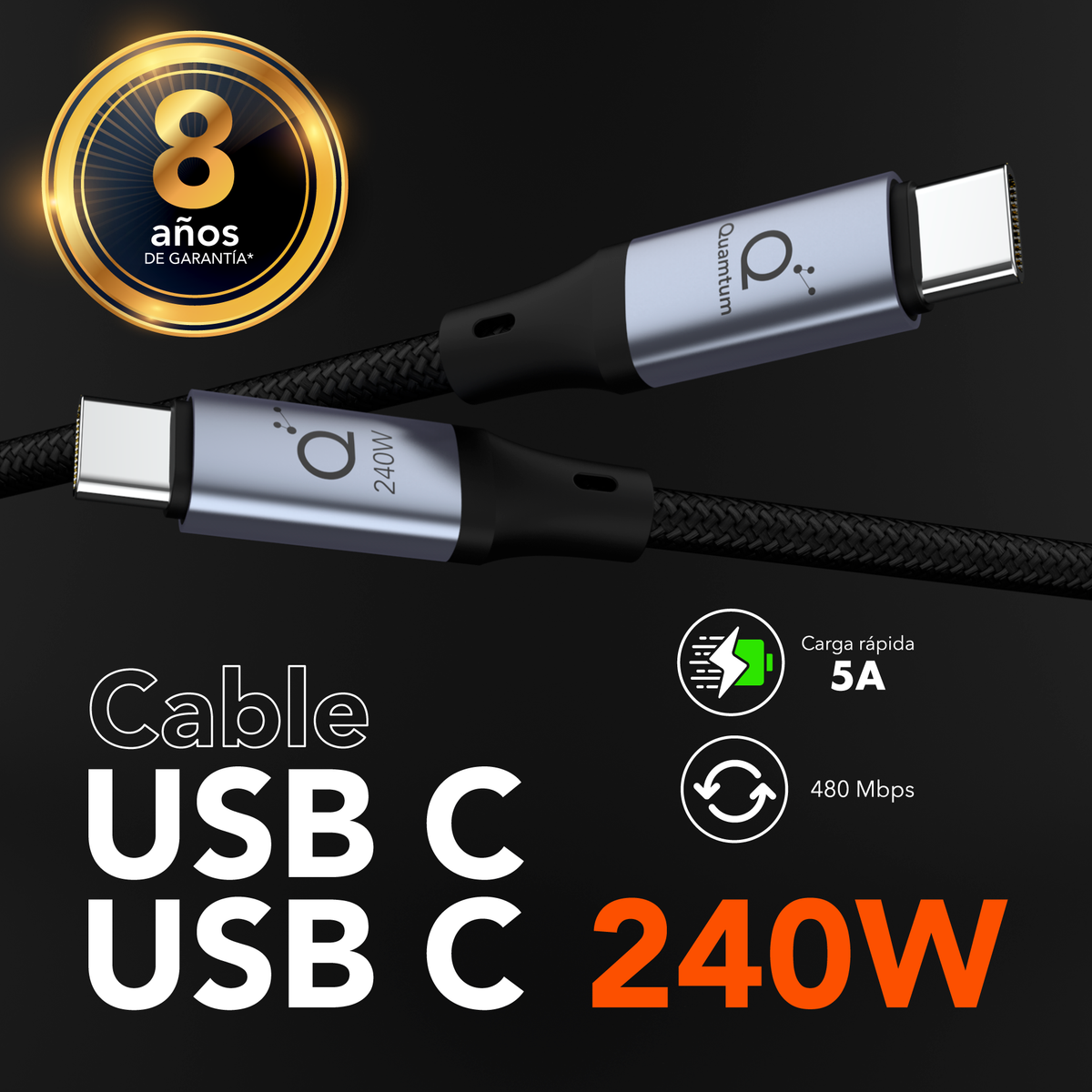 Kit Audífonos Cancelación de Ruido Neo-Tech QX Pro 25h + Cable Premium Quamtum USB 240W 2M