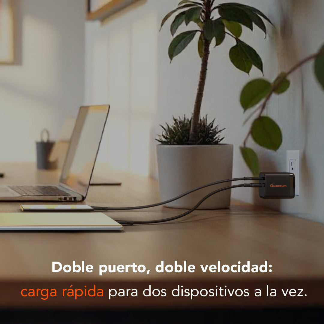 Cargador GaN 45W USB-C + USB-A Quamtum | Compatible con Todos tus Dispositivos Nuevos y Anteriores