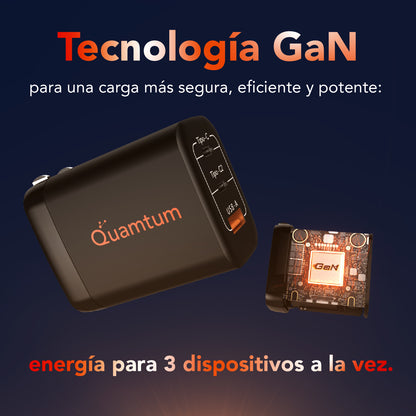 Kit Carga Rápida 67W para Laptop y Viaje — 3 Puertos GaN + Cable USB-C 100W 2 Metros Quamtum