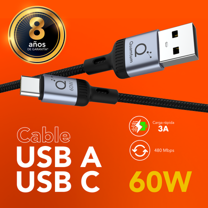 Kit Cargador Familiar 45W GaN — USB-C + USB-A con Cable Trenzado 2 Metros Quamtum