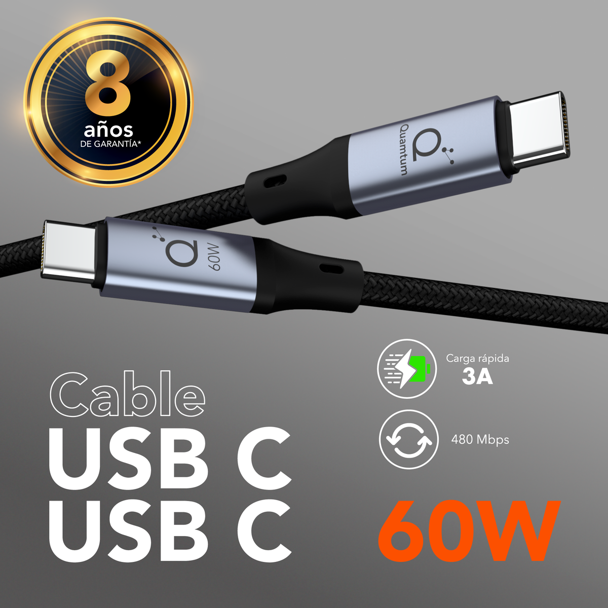 Kit Carga Rápida 35W  — Cargador GaN + Cable USB-C 60W 1 Metro Quamtum