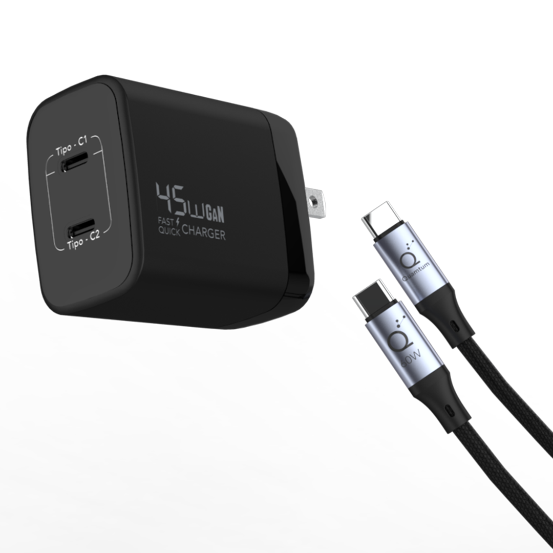 Kit Carga Súper Rápida 45W Samsung Galaxy S25 Ultra — Cargador GaN 2 USB-C + Cable 60W  USB C 1 Metro Quamtum
